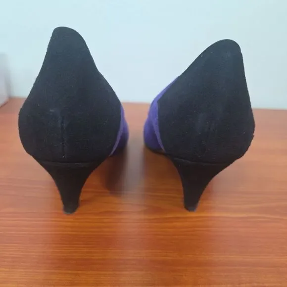 Siamanto Vintage Black & Purple Pumps Sz 6 EUC 80s Quirky Dynasty Almond Toe - Picture 9 of 11